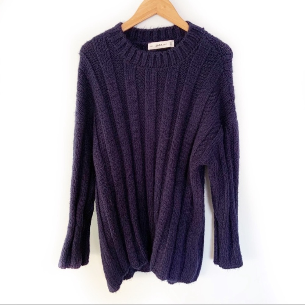 Zara Knit Chunky Oversized Navy Blue Sweater